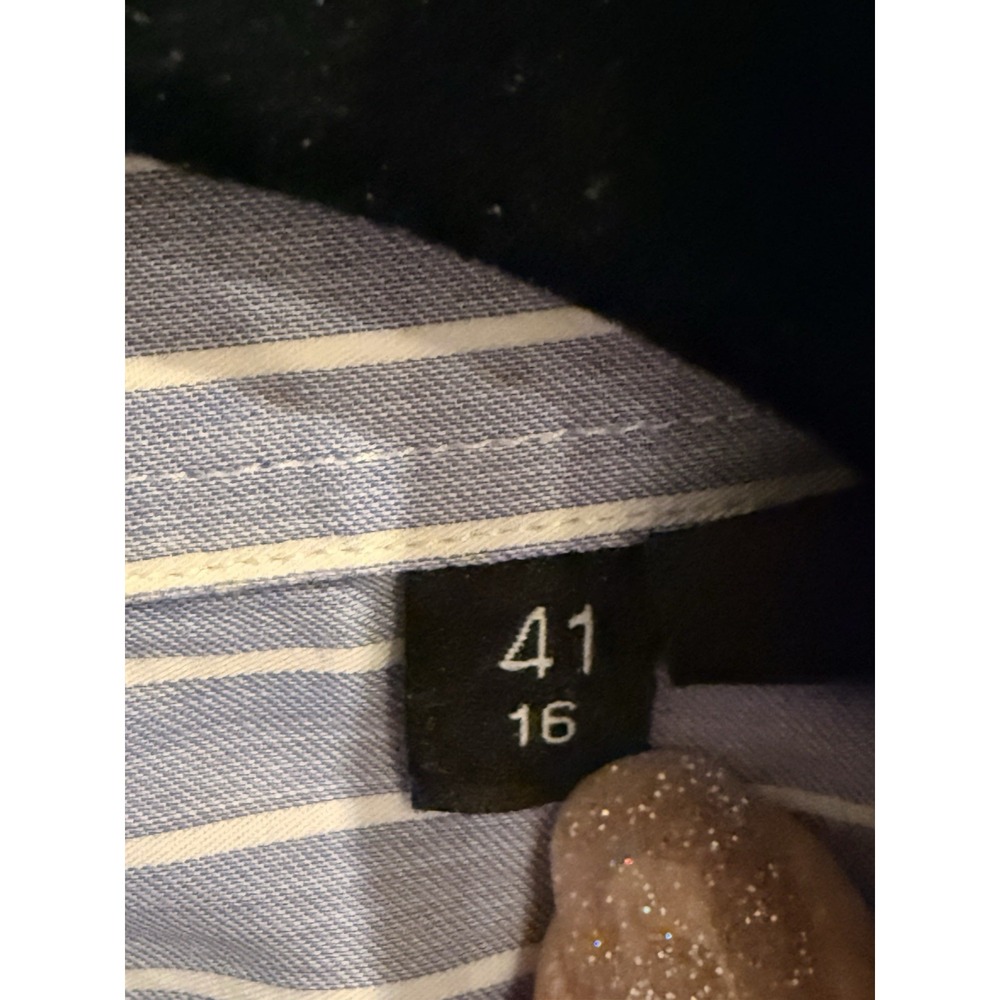 Hugo Boss Dress Shirt Mens 16‎ Blue White Striped Tailored Slim Fit Long Sleeve - Picture 3 of 5